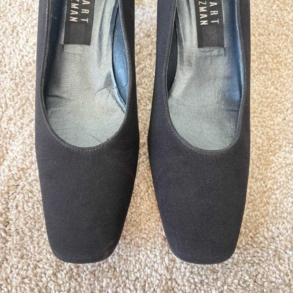Stuart Weitzman Black Rounded Square Toe Block Heel Formal Professional Business - Picture 3 of 8